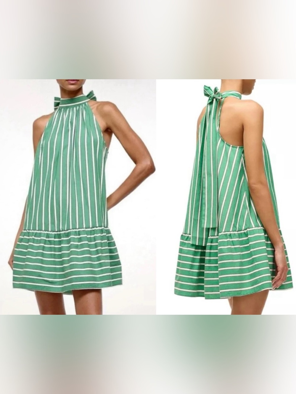 Christian Lacroix Halter Mini Dress Green White Striped Drop Waist  XS NWT New